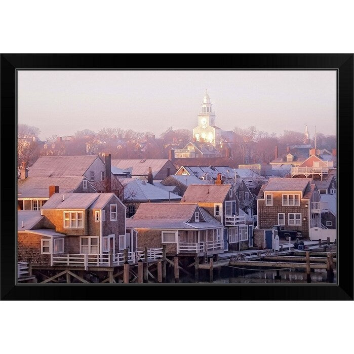 "Nantucket sunrise townscape" Black Framed Print