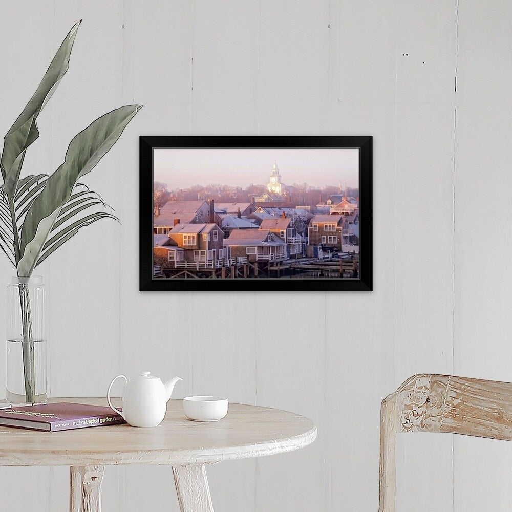 "Nantucket sunrise townscape" Black Framed Print