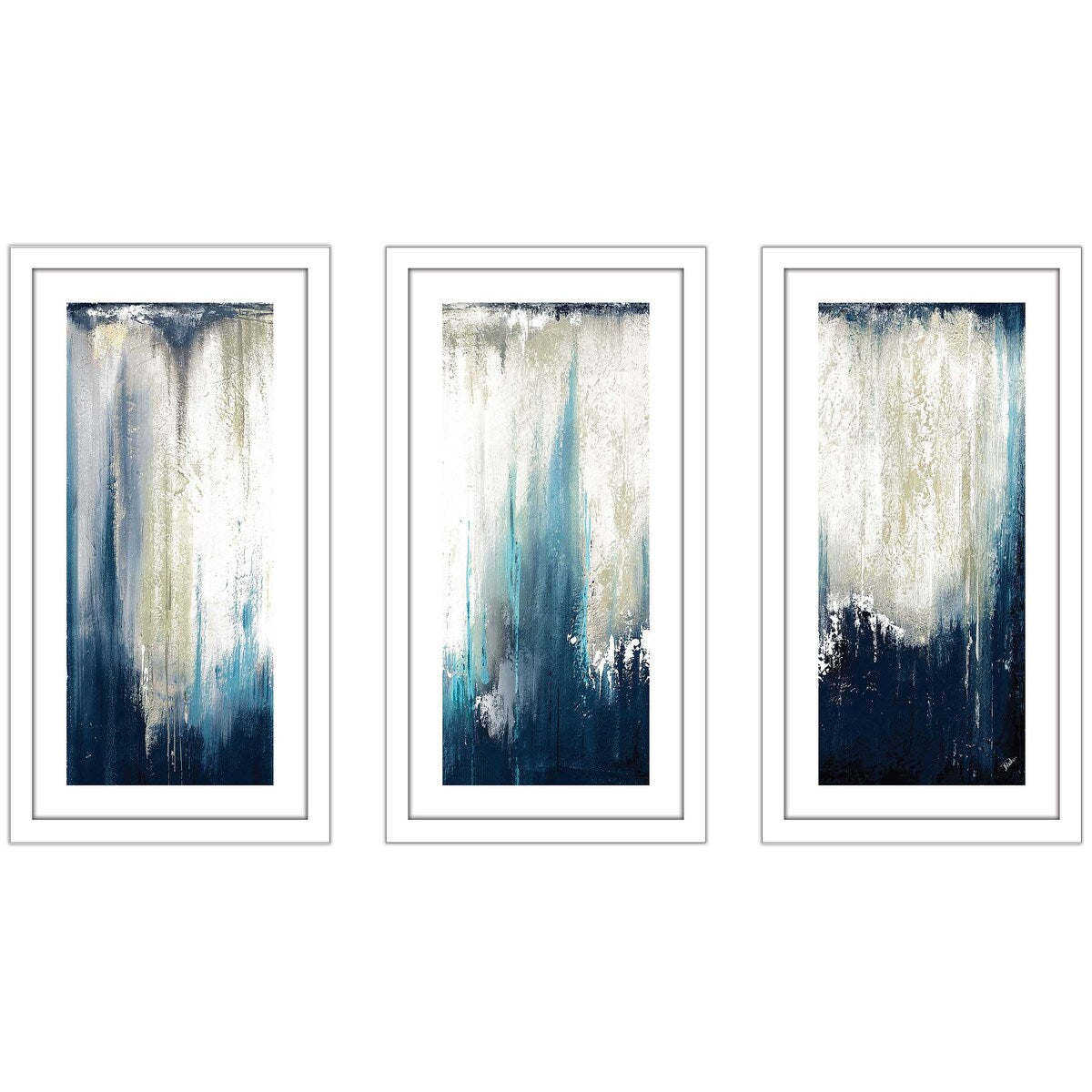 "Navy Blue Illusion I" by Patricia Pinto 3 Piece on White Aluminum
