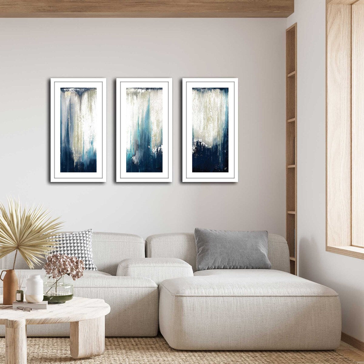 "Navy Blue Illusion I" by Patricia Pinto 3 Piece on White Aluminum