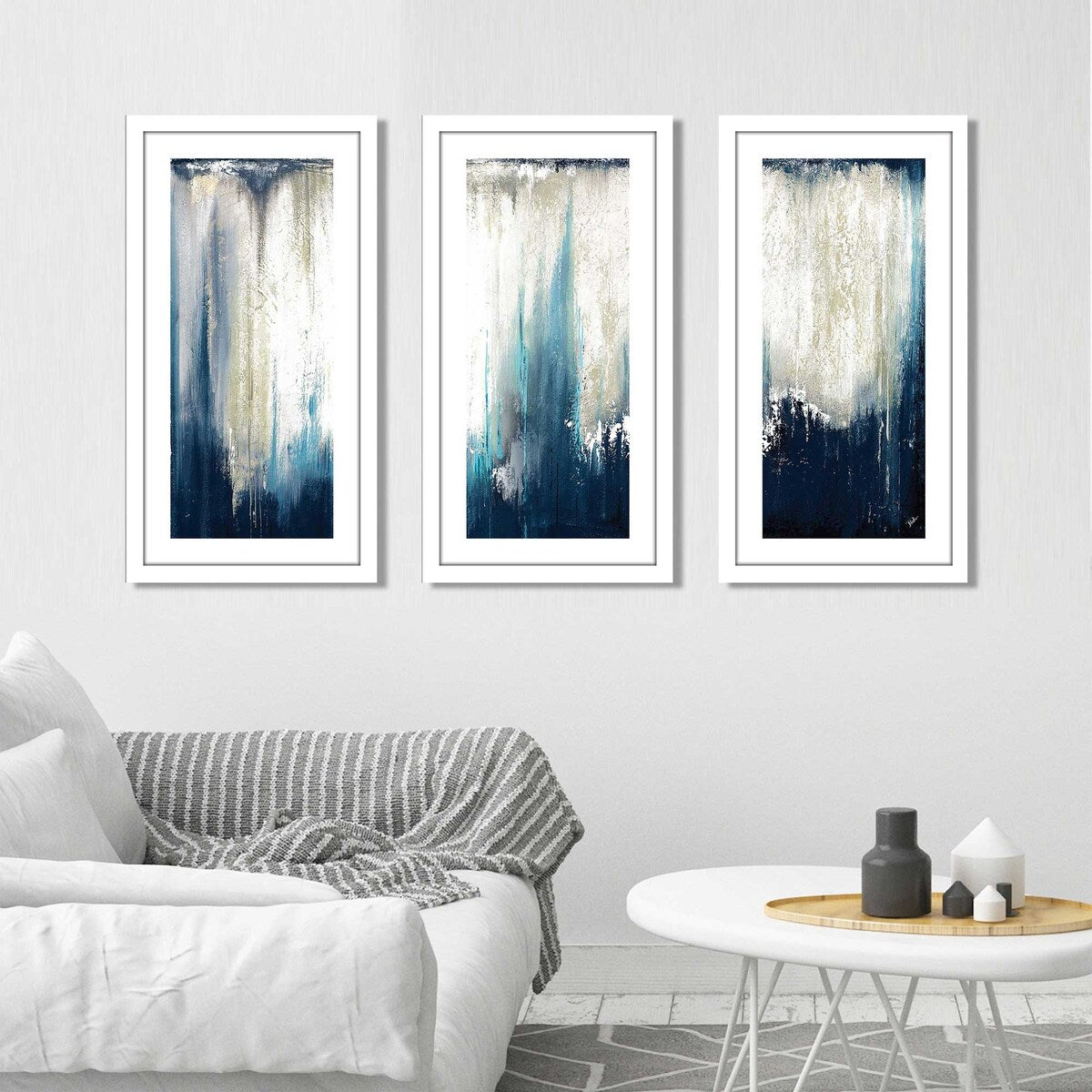 "Navy Blue Illusion I" by Patricia Pinto 3 Piece on White Aluminum