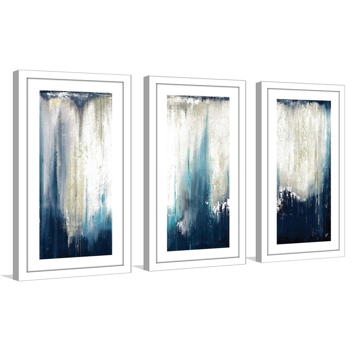 "Navy Blue Illusion I" by Patricia Pinto 3 Piece on White Aluminum
