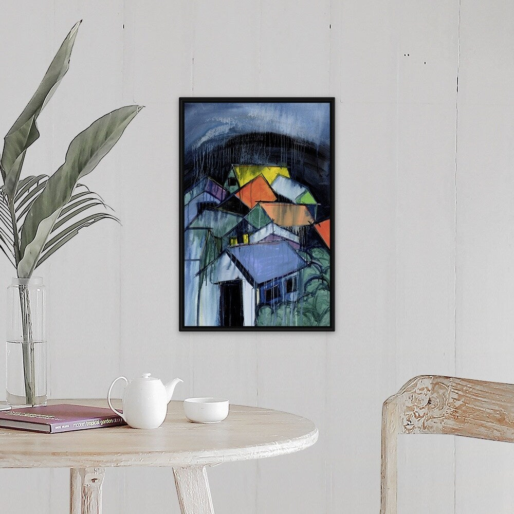 "Night Falls in Suburbia" Black Float Frame Canvas Art