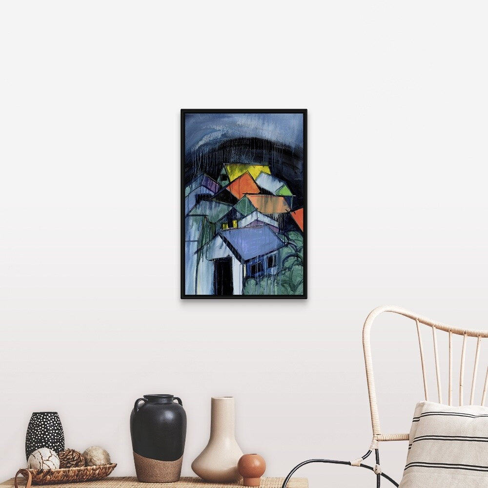 "Night Falls in Suburbia" Black Float Frame Canvas Art