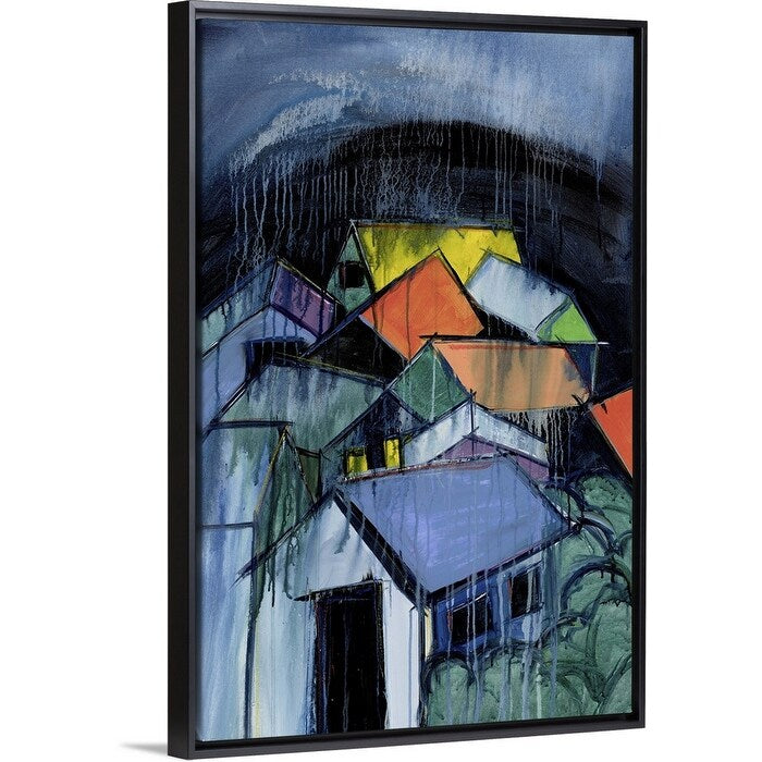 "Night Falls in Suburbia" Black Float Frame Canvas Art