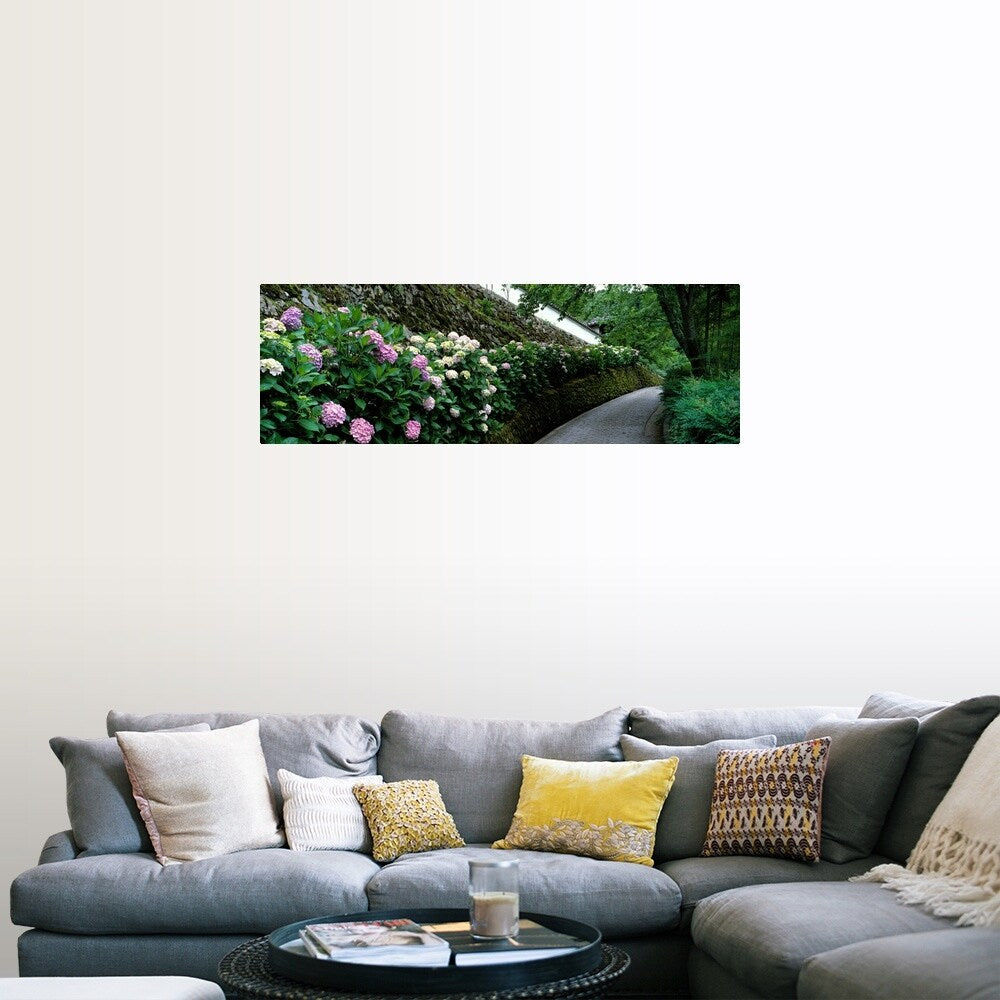 "Old Wall with Hydrangea Hasedera-sando Sakurai Nara Japan" Poster Print
