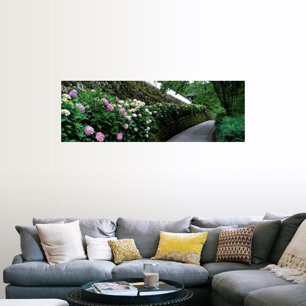 "Old Wall with Hydrangea Hasedera-sando Sakurai Nara Japan" Poster Print