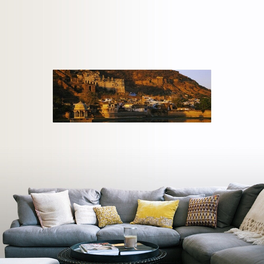 "Palace in a mountain, Garh Palace, Bundi, Rajasthan, India" Poster Print - Multi