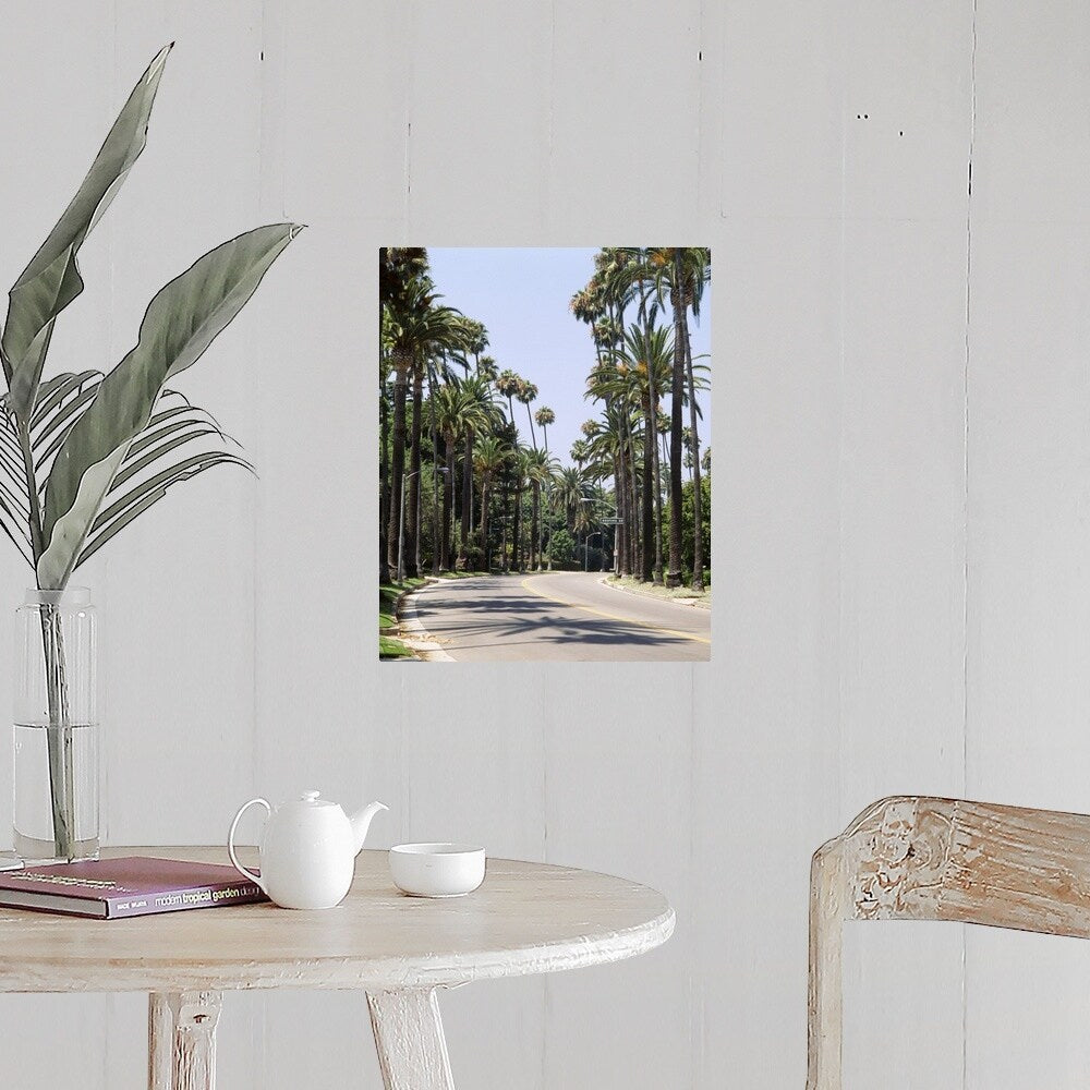 "Palm trees along a road, City of Los Angeles, California" Poster Print - Multi