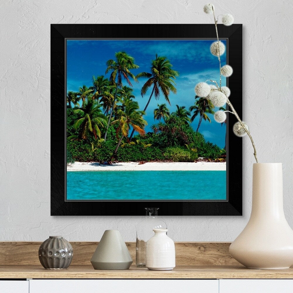 "Palm trees on tropical beach" Black Framed Print