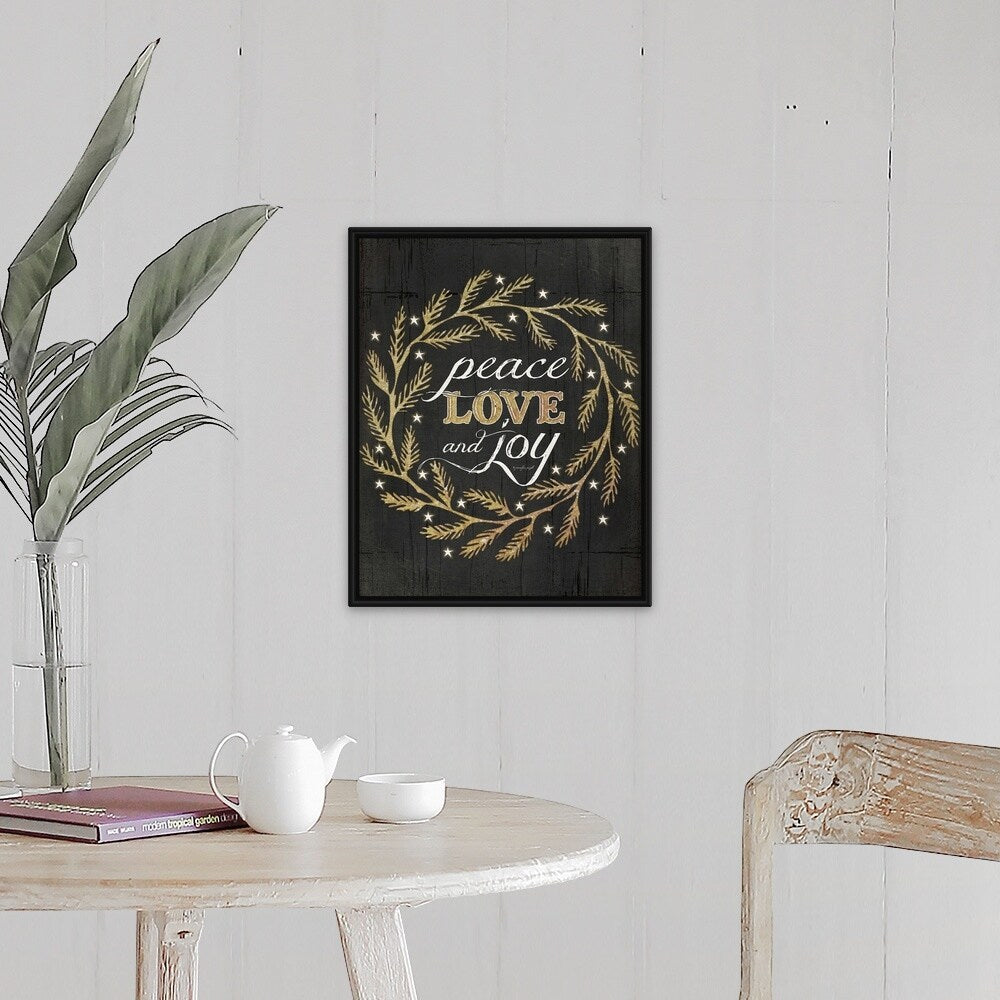 "Peace Love And Joy" Black Float Frame Canvas Art