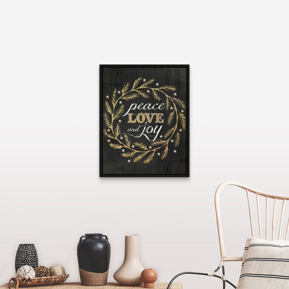 "Peace Love And Joy" Black Float Frame Canvas Art