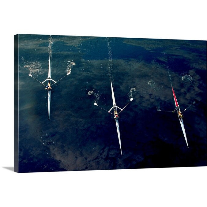 "People rowing sculling boats on river" Canvas Wall Art