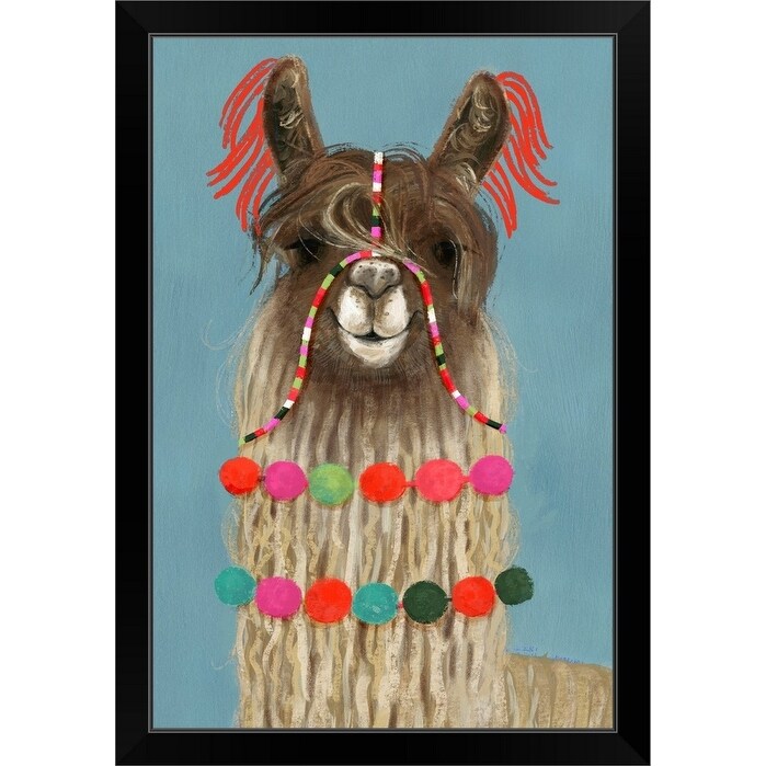 "Pom Pom Llama IV" Black Framed Print