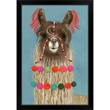 "Pom Pom Llama IV" Black Framed Print