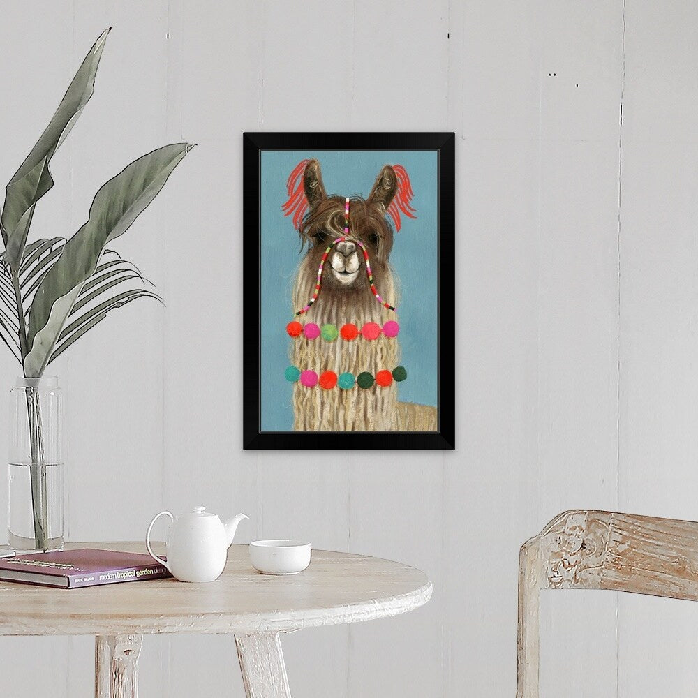 "Pom Pom Llama IV" Black Framed Print