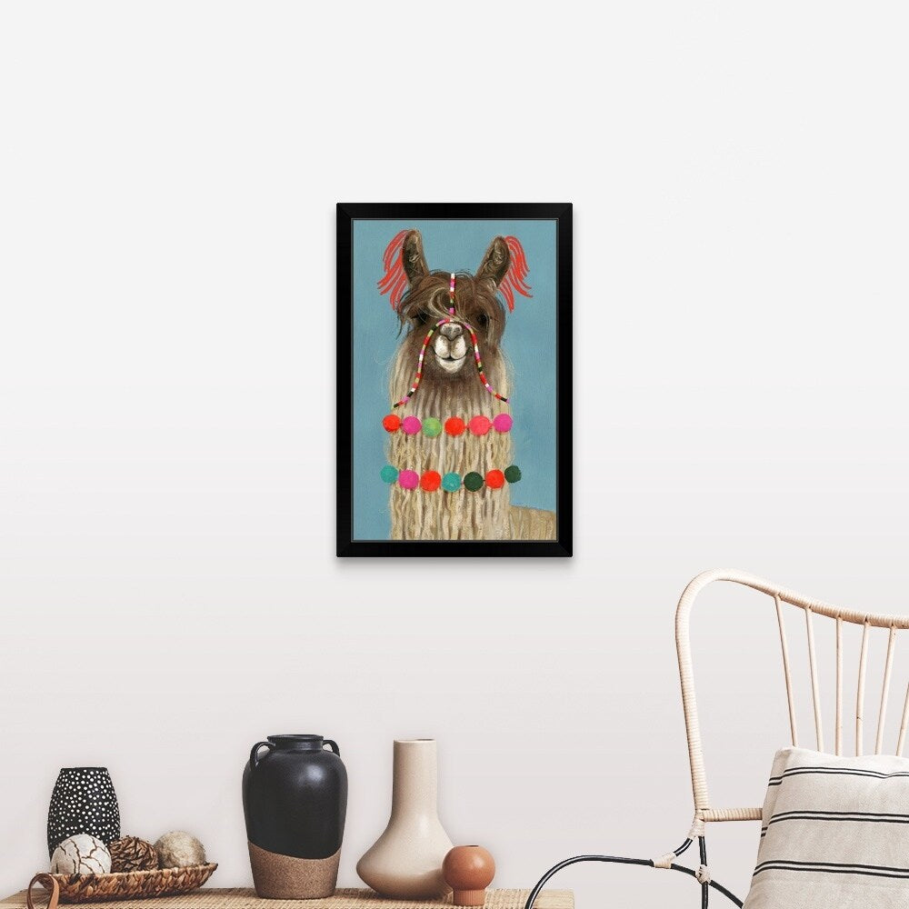 "Pom Pom Llama IV" Black Framed Print