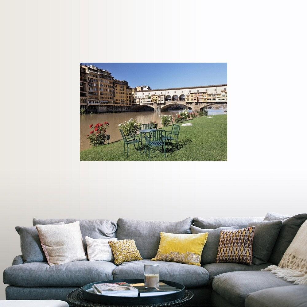 "Ponte Vecchio and table along Arno River" Poster Print - Multi