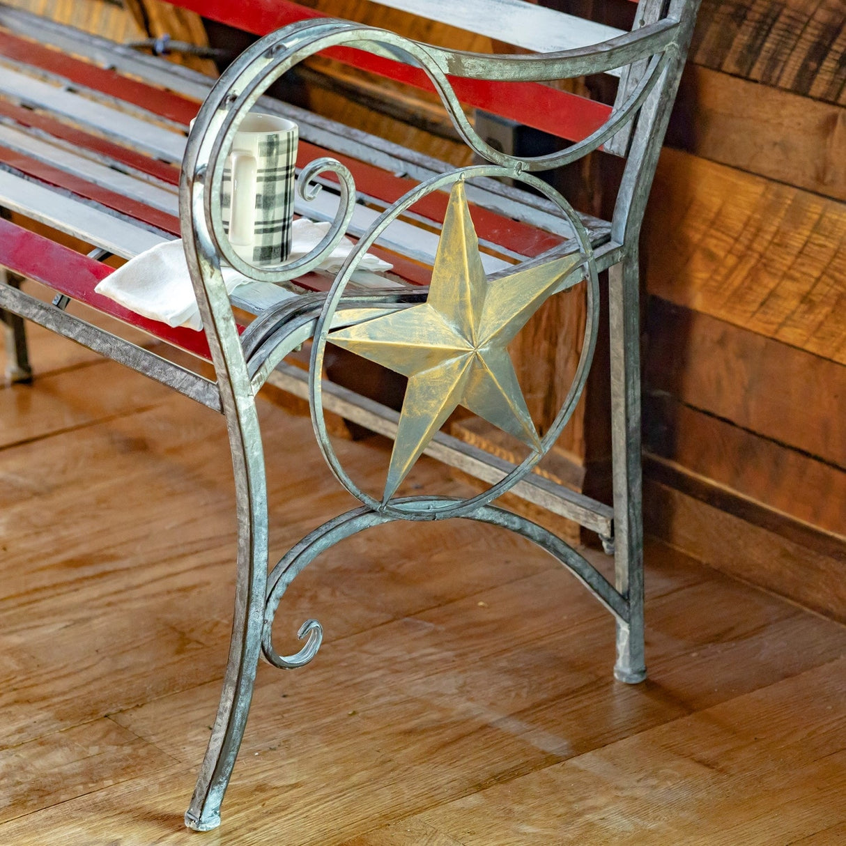 "Proud to Be an American" Flag Iron Garden Bench - 45.28" L x 20.47" W x 37" H