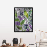 "Purple Green Floral Merge" Black Float Frame Canvas Art