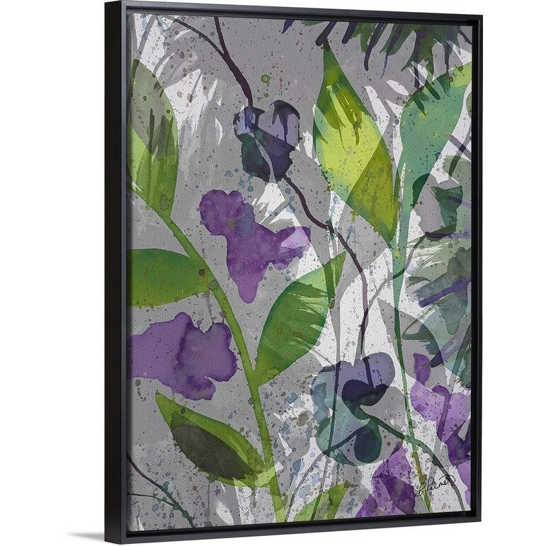 "Purple Green Floral Merge" Black Float Frame Canvas Art