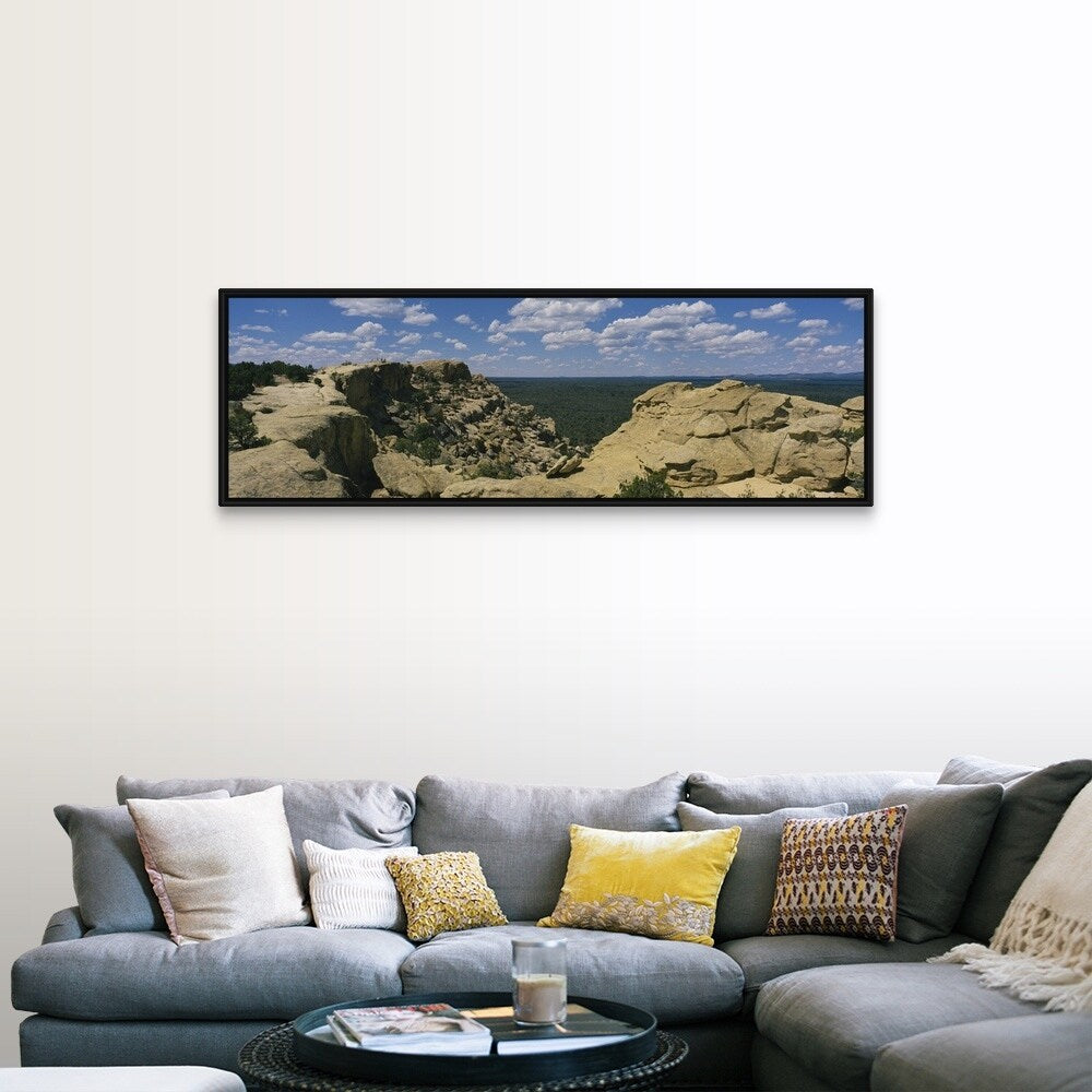 "Rock formations on a landscape, El Malpais National Monument, New Mexico" Black Float Frame Canvas Art