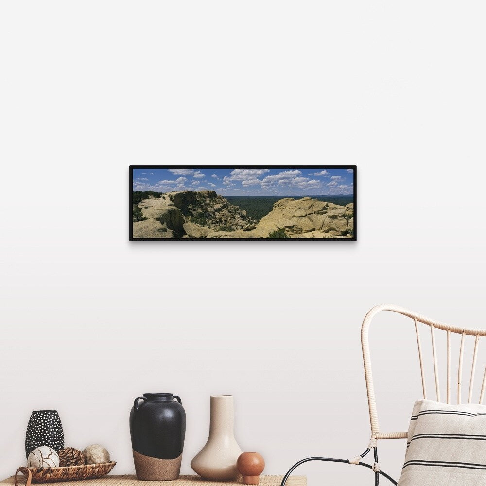 "Rock formations on a landscape, El Malpais National Monument, New Mexico" Black Float Frame Canvas Art