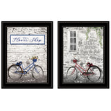 "Romantic Bicycles" 2-Piece Vignette by Lori Deiter, Black Frame - Earthtone