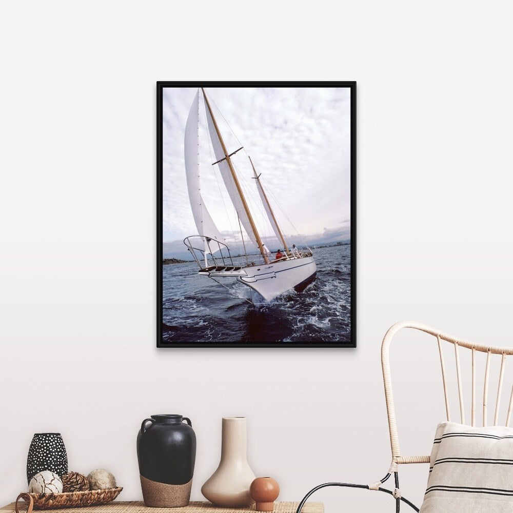 "Sailboat on ocean" Black Float Frame Canvas Art