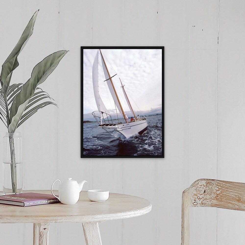 "Sailboat on ocean" Black Float Frame Canvas Art