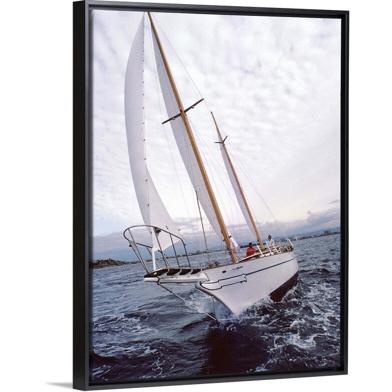 "Sailboat on ocean" Black Float Frame Canvas Art