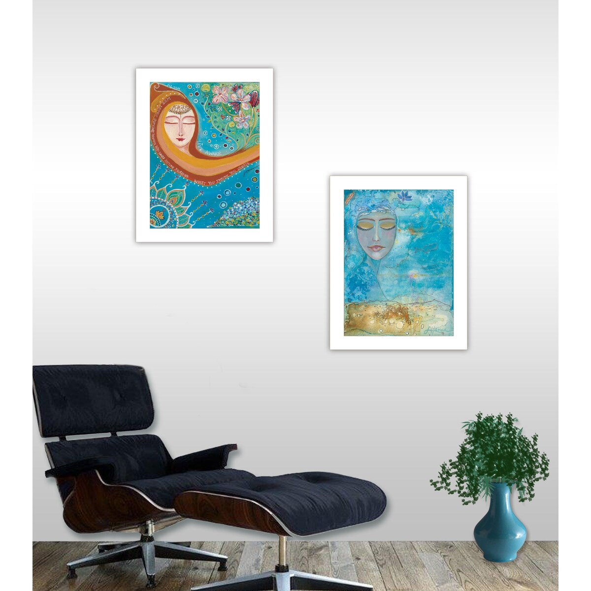 "Sea Goddess II" 2-Piece Vignette by Lorri Hanna, White Frame