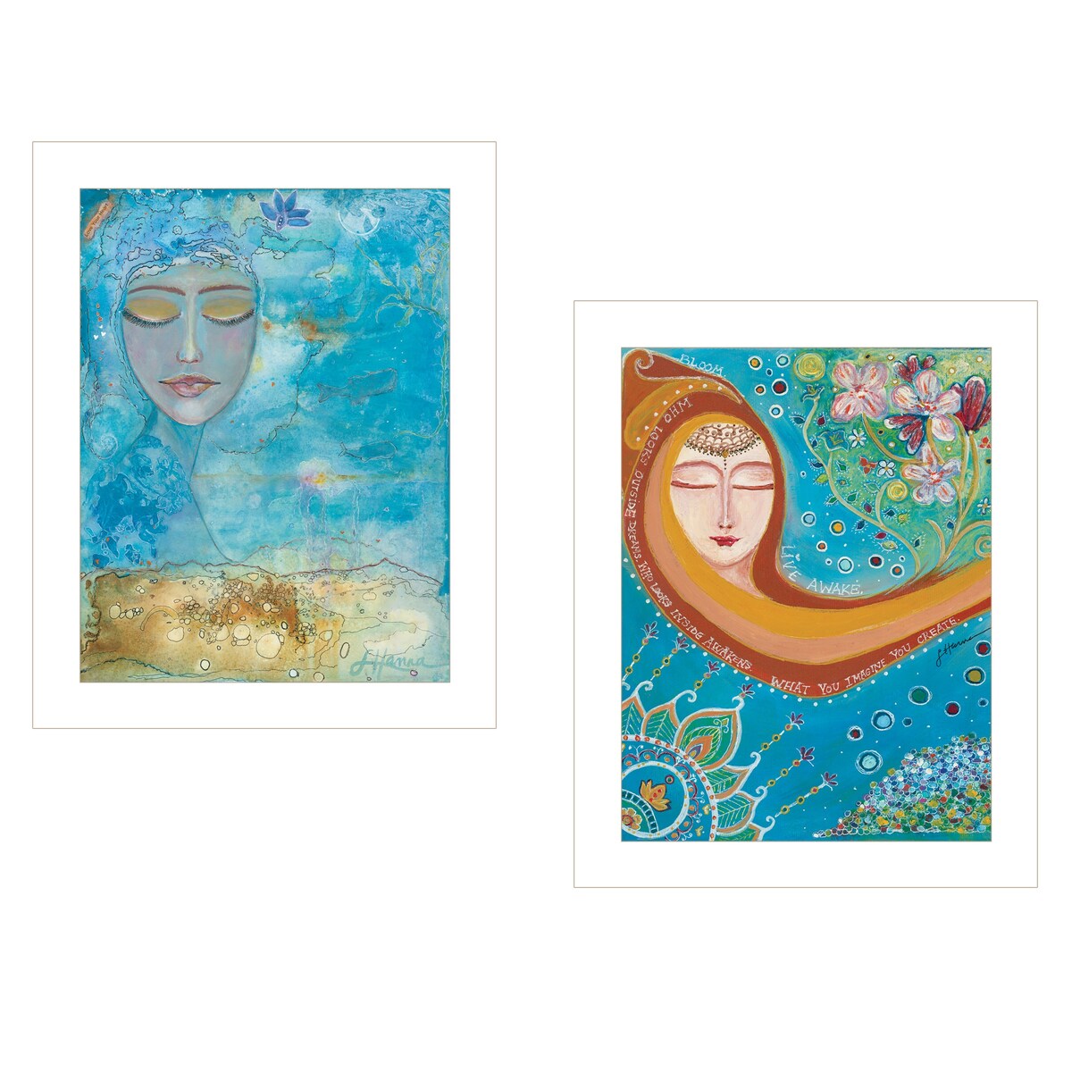 "Sea Goddess II" 2-Piece Vignette by Lorri Hanna, White Frame