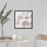 "Selection of pink and white heart shaped marshmallows." Black Float Frame Canvas Art