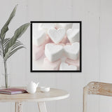 "Selection of pink and white heart shaped marshmallows." Black Float Frame Canvas Art