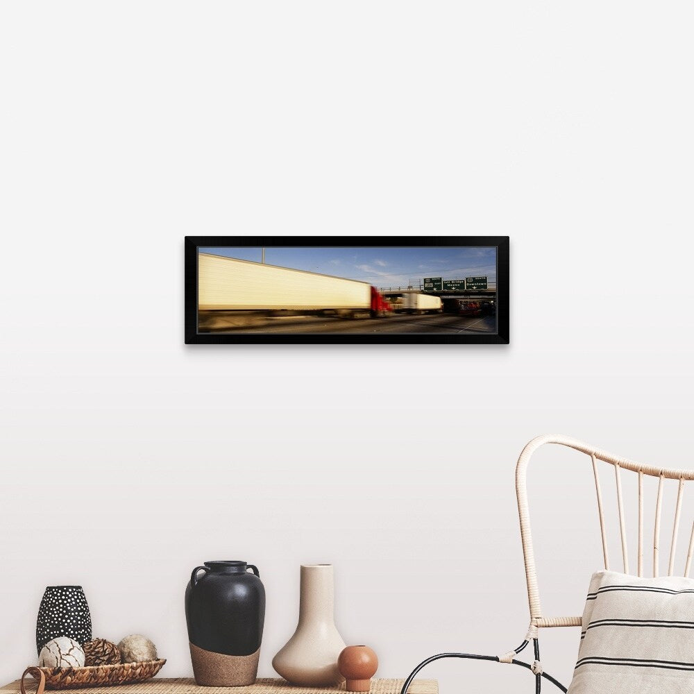 "Semi-trucks on a highway, Laredo, Texas" Black Framed Print