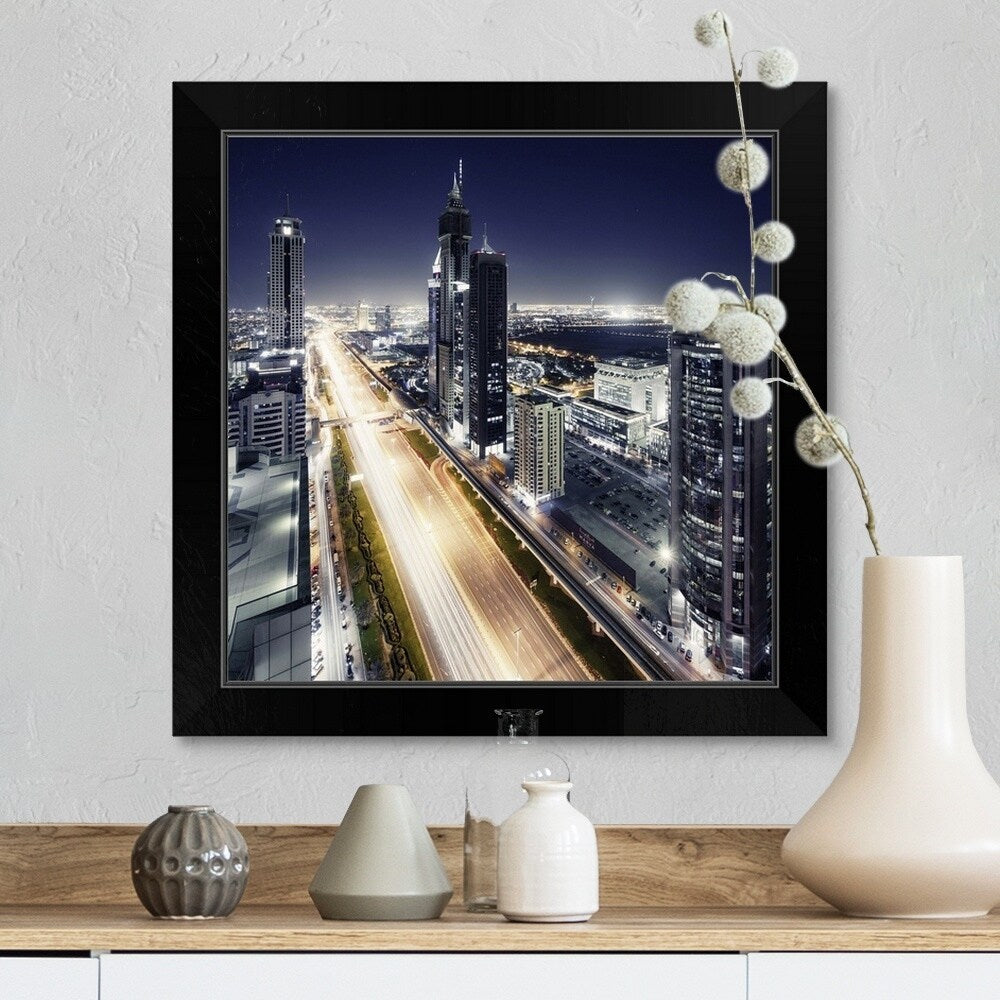 "Sheikh zayed road at night, United Arab Emirates" Black Framed Print