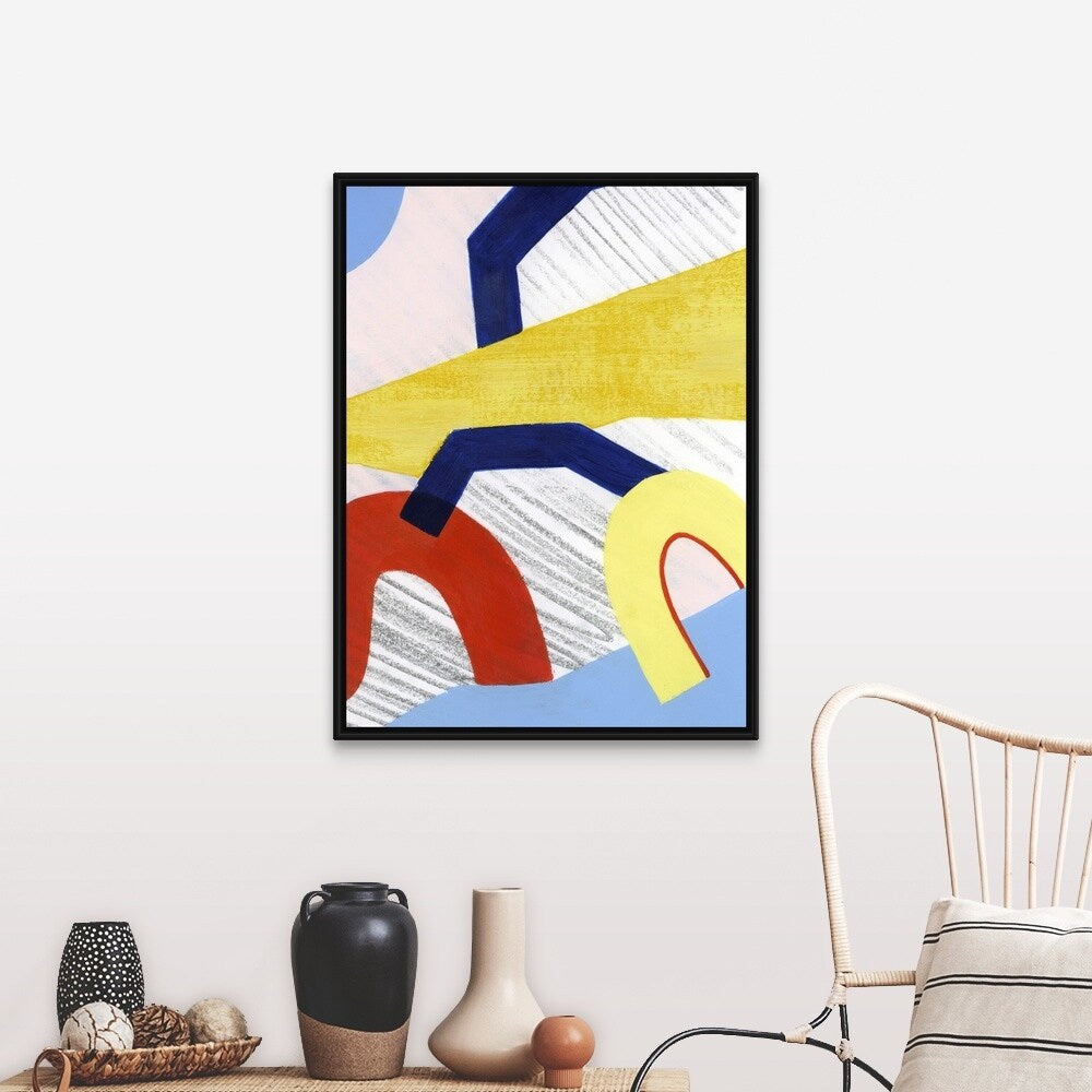 "Simple Scribbles I" Black Float Frame Canvas Art