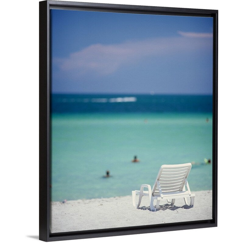 "Single Beach Chair Miami Beach FL" Black Float Frame Canvas Art