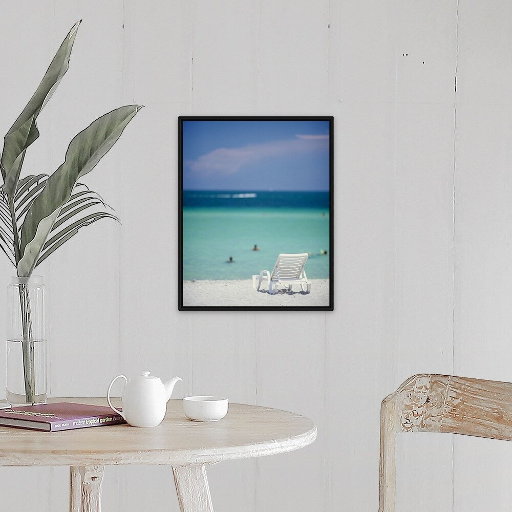 "Single Beach Chair Miami Beach FL" Black Float Frame Canvas Art