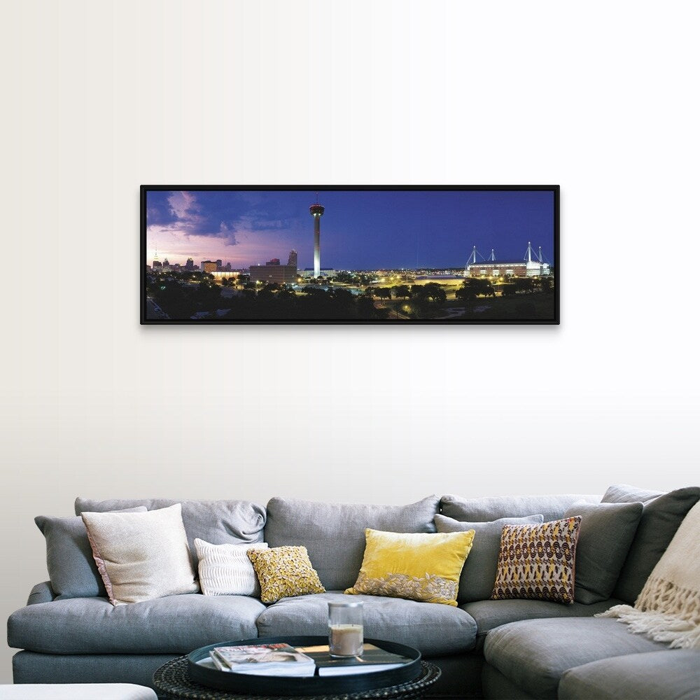 "Skyscraper in a city, San Antonio, Texas" Black Float Frame Canvas Art