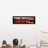 "Skyscrapers lit up at sunset, Willamette River, Portland, Oregon, USA, 1994" Black Framed Print