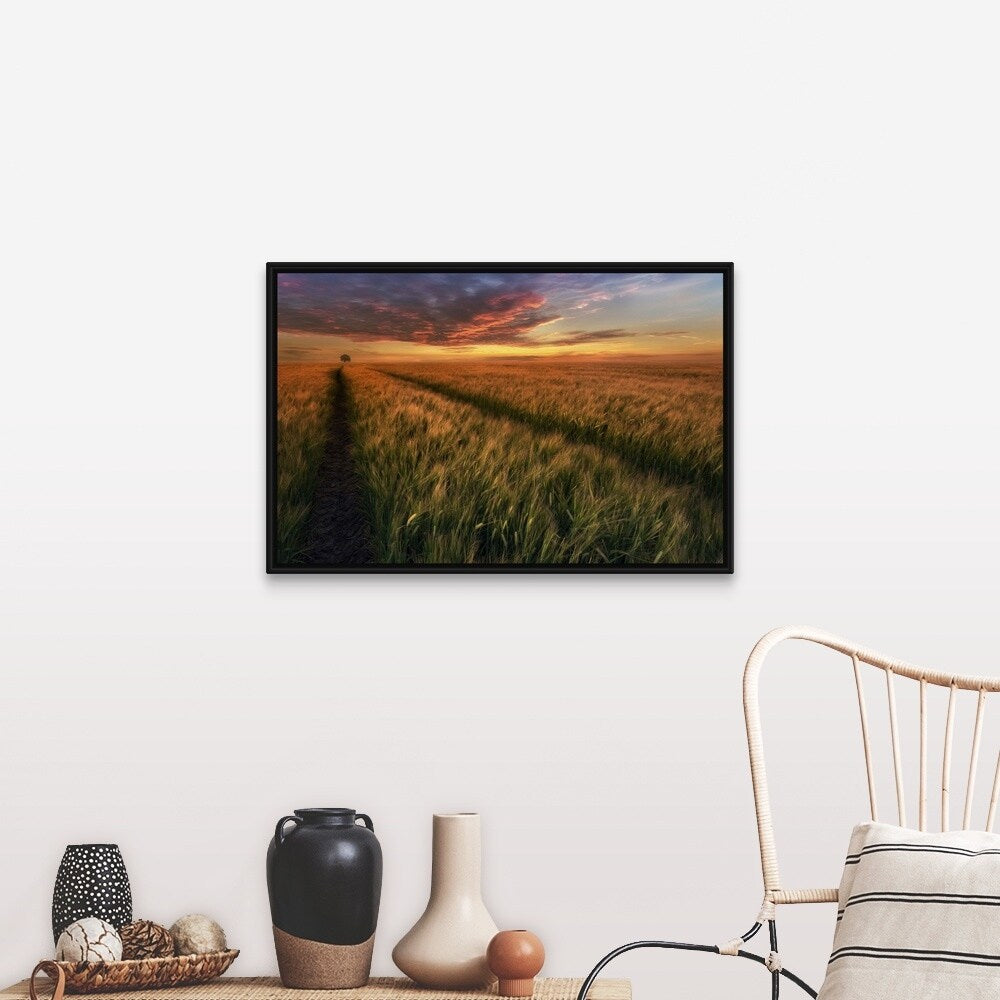 "Somewhere At Sunset" Black Float Frame Canvas Art