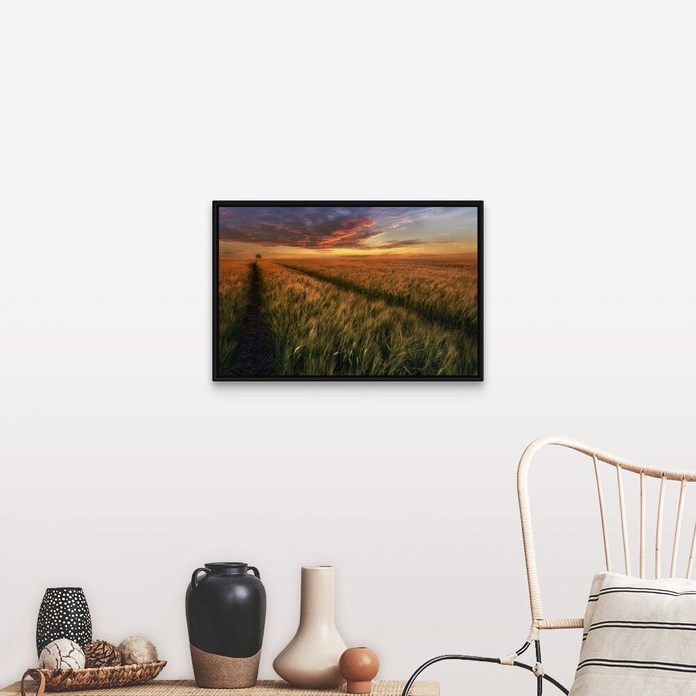 "Somewhere At Sunset" Black Float Frame Canvas Art
