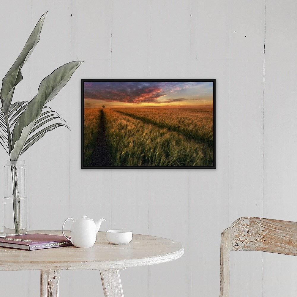"Somewhere At Sunset" Black Float Frame Canvas Art