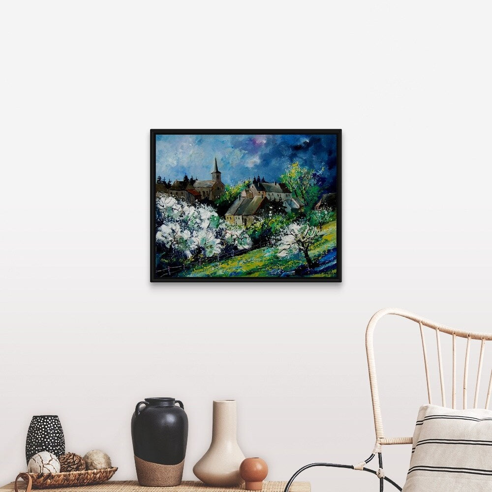 "Spring In Fays Famenne" Black Float Frame Canvas Art