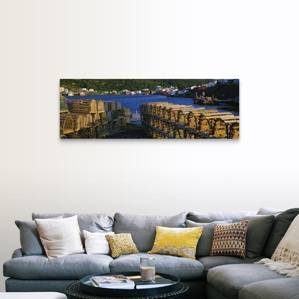 "Stack of lobster traps on the coast, Salvage, Newfoundland & Labrador, Canada" Canvas Wall Art