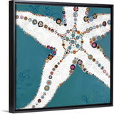 "Star Fish Turquoise" Black Float Frame Canvas Art