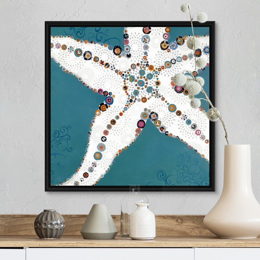 "Star Fish Turquoise" Black Float Frame Canvas Art