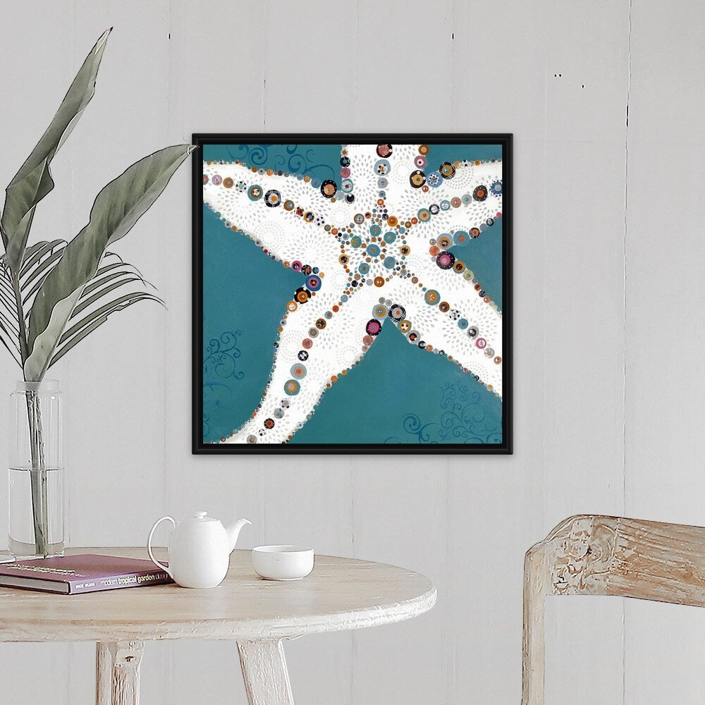"Star Fish Turquoise" Black Float Frame Canvas Art